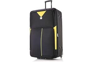 ATX LUGGAGE EST. 1991 ATX Luggage Extra Large Suitcase Expandable Durable Lightweight Suitcases with 2 Wheels and Built-in 3 Digit Combination Lock (Black/Yellow, 32 Inches, 134 Liters)