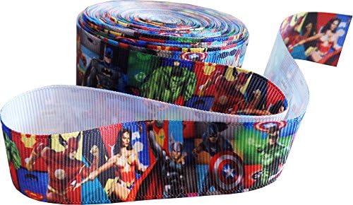 Marvel Heroes Grosgrain Printed Ribbon 1" Wide for Cakes, Crafts, Gift Wrapping, Hair Accessories (2m Length)