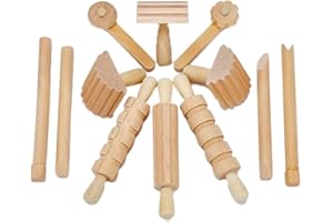 Craftplay Modelling tools | Wooden dough tools | Pack of 12 tools for cutting, stamping & rolling