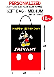 WoW Party Studio Personalized Mickey Mouse Theme Happy Birthday Decorations Return Gift Bag with Birthday Boy/Girl Name - 10 Pcs