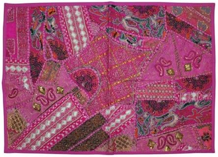 Indian Decorative Wall Hanging Tapestry With Graceful Sequins Beads Mirrors, Zari Silk Thread Embroidery &amp; Multicolour Old Sari Patch Work, 60 X 90 Cm