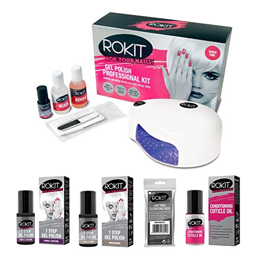 Rokit Professional Polish Kit Including Cuticle Oil & Cleansing Pads & 2 x 5ml Nail Gel Mochachino & Purple Couture