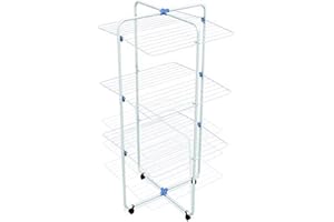 Gimi Vip 3 Stendibiancheria da Pavimento, Stendino a Torre, Verticale, 3 Ripiani, Spazio di Stenditura 30 m, con Ruote, Acciaio, 71 x 71 x 131 cm