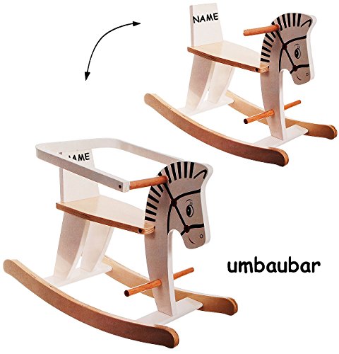 XL Holz Schaukelpferd - mit abnehmbaren Sicherheitsring - 9 Monate bis 4 Jahre - Schaukeltier - weiß & natur - Holzschaukelpferd - umbaubar & mitwachsend - Kind Schaukel - für Kinder Mädchen Jungen / Kinderschaukel - Ring - Sitz - Schaukelpferdchen - Babyschaukel - Schaukelspielzeug
