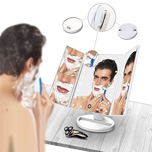 Giwox Make-up-Spiegel Tischspiegel mit LED und Smart Touch Folding Spiegel Triple-2X / 3X / 10X mit kleinen Taschenspiegel (weiß) - 8