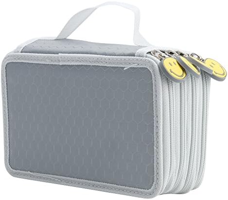 UncleS 72 Holes Pencil Case with Zipper, Smile Art Oxford Cloth Pen Stationery Pocket Makeup Bag for Girls Women Kids Adults, Home Office School Supplies, 7.87 x 3.35 x 4.92 inches/20 x 8.5 x 12.5 cm (Grey)