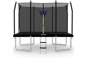 BodyTrain 5x7ft Rectangular Trampoline with Safety Enclosure Ladder & Basketball Game