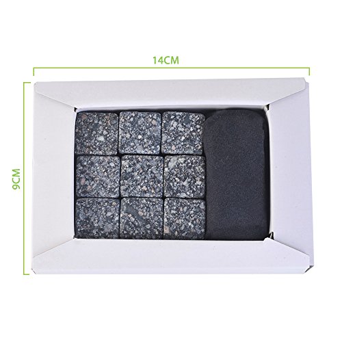 SlowTon Whisky Steine (9 Stück), Wiederverwendbare Eiswürfel aus natürlichem Granit Whiskysteine, Whisky Stones, Wiederverwendbar Kühlsteine Für Getränke, Reusable Food Grade Ice Cubes Set, für Whiskey, Wein und Mehr Eiswürfel kühlen Sie Ihre Getränke ohne Verdünnung Zange mit Gummispitze - 4