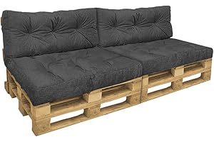 VOUNOT® Cojines para Palets 4-Piezas Set, Impermeable para Interior y Exterior, Cojín de Asiento 120x80 cm, Respaldo 120x40 cm, Gris