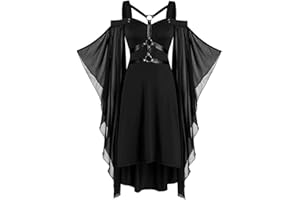 chuangminghangqi Halloween Karneval Kleid Damen 80er Jahre Mittelalter Kleidung Teufel Vampir Kostüm Schulterfreies Mesh Schmetterlingsärmel Gothic Vintage Clothes für Cosplay