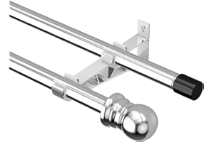 Harrms Bastone per tenda doppio, regolabile, 76-149 cm, con occhielli, in acciaio inox argentato, per oscuramento, effetto voile e oscuramento