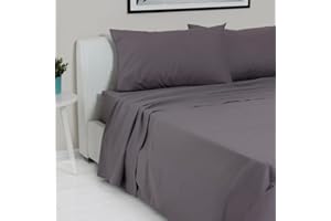 LARA MORADA - Set Completo Lenzuola Matrimoniali, 100% Cotone, Made In Italy, Tinta Unita, Per Letto Matrimoniale 2 Posti, Grigio Topo