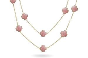 BLING JEWELRY Collier Long De Fleurs Émail Blanc, Rose, Bleu Aqua Et Noir, En Argent Ou En Plaqué Or, Avec Une Chaîne De Stations Émail Nacré, Avec Une Couche De Trèfles Pour Les Femmes De 30 Cm.