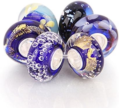 Goldenen Amethyst Color 6 pcs Murano Glass Beads Bundle with 925 Sterling Silver Core Bead Fits Pandora Charm Bracelet