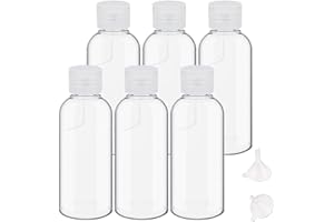 OKALABANDEE 6 Piezas Botellas de Plástico, 100 ml Botes Rellenables Viaje Botes con 2 embudos, Botella plástica cosmética Transparente para cosméticos champú Accesorios de Viaje etc