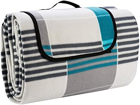 Qikafan 200 x 200 cm (78.7 x 78.7 in) Picnic Blanket Waterproof Backing Outdoor Beach Picnic Rug Mat with Handle (Blue Lattice)