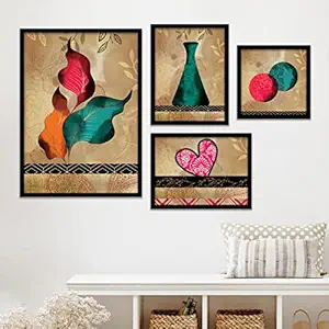 Vasl Studio Modern Art Wall Decor Paintings with Frame for Home Decor - Abstract Pattern Framed Wall Art Frames for Living Room ( 13 inch x 17 inch, Multicolor ) Set of 4