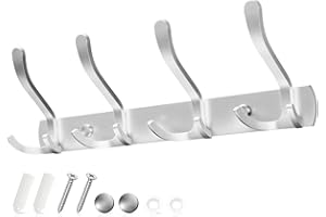 Sevenpers Coat Rack Wall Mounted - 4 Tri Hooks, Heavy Duty, Stainless Steel, Rust-Free Coat Hooks Rail for Jackets Hats Towel Purse Robes Living Room Bathroom Entryway Kitchen, Silver