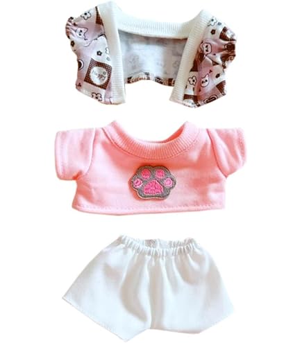 niannyyhouse Vêtements de poupée en peluche de 10 cm, gilet de couleur unie, t-shirt sans manches, robe de poupée (blanc + noir, 10 cm