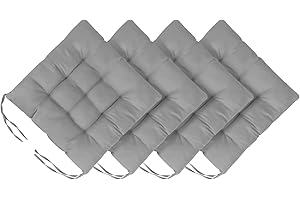 Holdfiturn Seat Pads for Dining Chair 40x40cm Garden Chair Cushions with Ties Comfortable Washable Square Seat Pad for Garden Kitchen Dining Outdoor Office Classroom (4Pcs Grey)