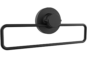 Poywaze Suction Towel Ring Stainless Steel Sucker Black Hand Towel Holder Bathroom No Drill Vacuum Towel Rail Shower Towel Rack Suction Cup Dish Towel Hanger