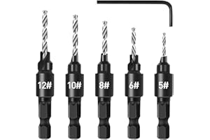 Fixinus - Set di punte per trapano a spirale HSS, 5 pezzi, 1/4", con svasatore, 5/6/8/10/12#