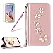 Produktbild Girlyard für Samsung S9 Plus Diamant Schmetterling Blumen Lederhülle, Bling Glitzer DIY Crystal Schutzhülle Luxus Premium PU Flip Case mit Lanyard Strap Standfunktion Kartenfach Magnetverschluss Etui für Samsung Galaxy S9 Plus