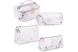 SunTop Set di 4 sacchetti da bagno, trucco in marmo, impermeabile, per donne e ragazze, colore: bianco, bianco