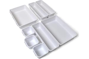 igadgitz Home U7126 Ordina Cassetti Plastica, Divisori per Cassetti, Drawer Organizer -Bianca