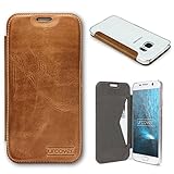 Urcover&reg; Samsung Galaxy S7 Handy Schutz-H&uuml;lle &ndash; ECHT LEDER Tasche &ndash; [Handgefertigt] Bookstyle Flip Case Cover mit Kartenfach | Transparente bruchsichere Schale - Rundum-Schutz Zubeh&ouml;r Farbe: Hell Braun