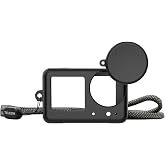 DJI Osmo Action 5 Pro Silikon Kılıf + Lens Koruyucu + G&uuml;venlik Kordon İpi (Osmo Action 3/4/5 Pro Uyumlu)