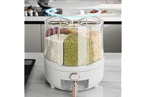 TOPINCN Dispensador de Arroz, Dispensador Giratorio de Alimentos Secos, Contenedor de Almacenamiento de Granos de Cocina de Plástico PP con Soporte de 6 Compartimentos para Arroz y (L)