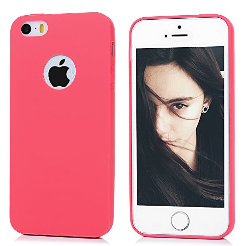 Funda iPhone SE  iPhone 5S Carcasa Silicona Gel Mate   Vidrio Templado Protector de Pantalla - Mavis s Diary Case Ultra Delgado TPU Goma Flexible Cover para iPhone 5 5S SE - rojo