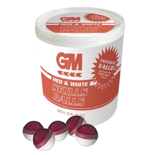 Gunn & MooreGM Cricket Training Ball, Skills Ball Bucket & 24 Skills Balls, Red/White, Size