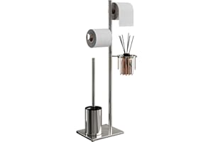 GENERICO Porta carta igienica Set in acciaio inox cromo, autoportante, completo di scopino WC e cestino porta oggetti, perfetto per organizzare il bagno con eleganza e praticità