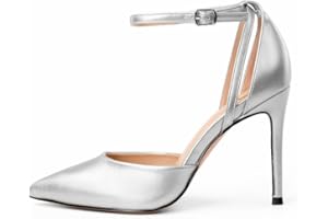 Rio Fiore Scarpe con Tacco, Decollete con Tacco a Spillo, Argento/Bianco/Beige/Nero, 8.5 cm, Ecopelle Verniciata, High Heels, Décolleté a Punta, Cinturino alla Caviglia, 8194