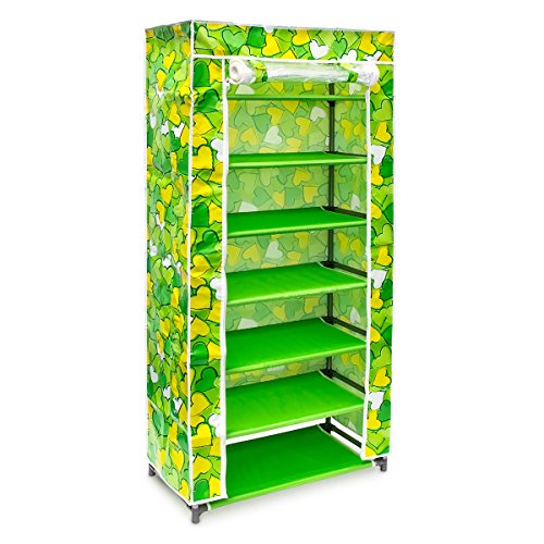 Relaxdays 10017177 Faltschrank Stoff 7 Ebenen buntes Design Stecksystem, grün