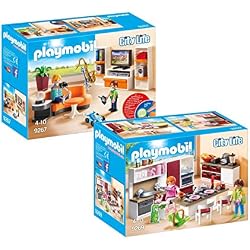 Playmobil City Life Set en 2 parties 9267 9269 Soggiorno con mobile TV + Grande Cucina Attrezzata