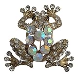 Broche Boutique chapado en oro rana broche de cristal AB arco iris cristal rana broche ramo