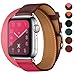 Price comparison product image Shadow Chic Genuine Leather Replacement Wrist strap with Stainless Steel Adapter Compatible with Apple Watch Series 1 2 3 4, Double Tour (40mm, Pink)