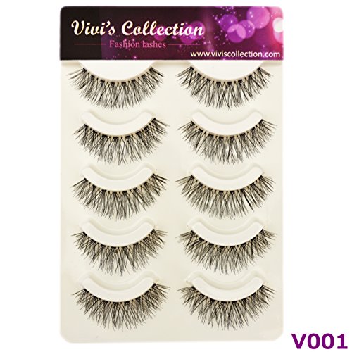 Vivi's Collection 5 Pairs V001 Natural Eyelashes Black False Eye Lashes