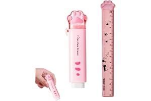 QOWIJEX 15cm Righello e Gomma da Cancellare Set,Design a Zampa di Gatto, per Misurare, Sottolineare e Tracciare Linee Nette e Precise, Righello a Forma di Zampa di Gatto