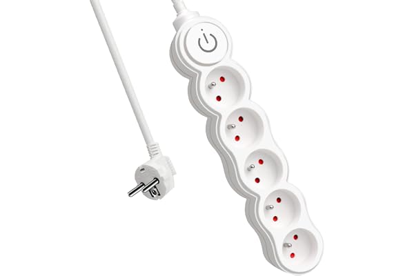 EXTRASTAR Bloc Multiprises 5 Prises avec Interrupteur, Rallonge 1,5 m 250 V avec sécurité Enfant, Blanc