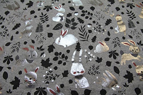 Stoff / Kinder/ Meterware / ab 25cm / beste Jersey-Qualität / Jersey Hase Glitzer silber / schwarz auf grau meliert - 2