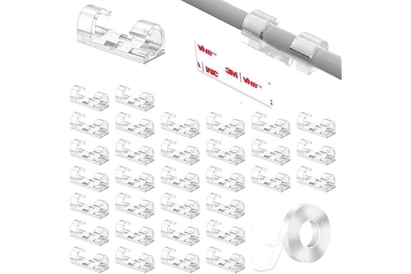 IMOX Upgraded Adhesive Cable Clips Cord Organizer Clear (40 PCS), Light Clips for Diwali String Lights, Wall Wire Holder Clips for Ethernet Cable Management Under Desk, Led Light Hooks with 1M Tape