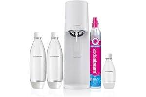 SodaStream Terra Megapack, Gasatore d'eau pour transformer l'eau en eau gazeuse, y compris cylindre contenant Co2, 2 bouteilles de 1 litre, 1 bouteille d'un demi-litre, 28,8 x 19,5 x 43,6 cm
