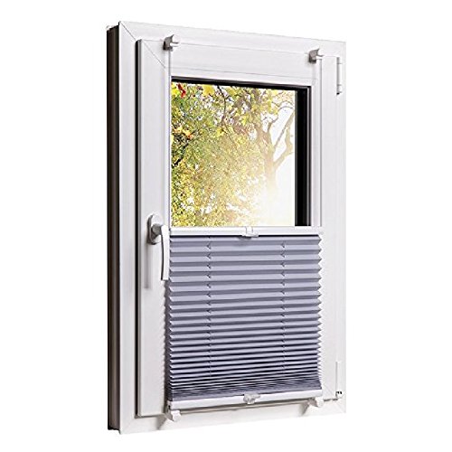 Plissee Klemmfix 3 Farben wählbar Jalousie ohne Bohren verdunkelung Faltrollo Vorhang, Größen Wählbar – Sonnenschutzrollo für Fenster Tür, Fensterrollo, Gardinen – Grau 55cm x 130cm - 2