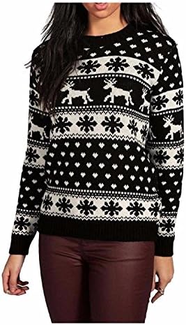 XpoZed Moda Women Christmas Jumper R.SnowFlakes Black Small (UK 8-10)