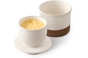 HOME DECOR Reactive Glaze Butter Crock, French Butter Crock for Counter, Butter Keeper with Water Line for Fresh Spreadable Butter- Latte