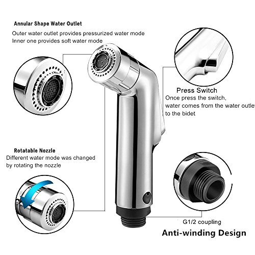 Handbrause – handbrause fur wc und toiletts – Handbrause Dusche bidet sprayer set – Duschkopf – Doppel Düsen „Soft oder Tonic“ – fur hygiene – ABS – Chrome – Taharet – Taharat - 4